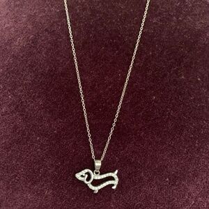 Sterling Silver 925 Dachshund Pendant Necklace – CZ Accents, Minimalist Jewelry